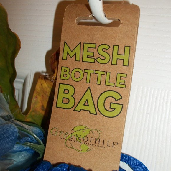 OENOPHILIA NWT Greenophile Mesh Wine Bottle Bag Carry Tote Royal Blue - Picture 3 of 8
